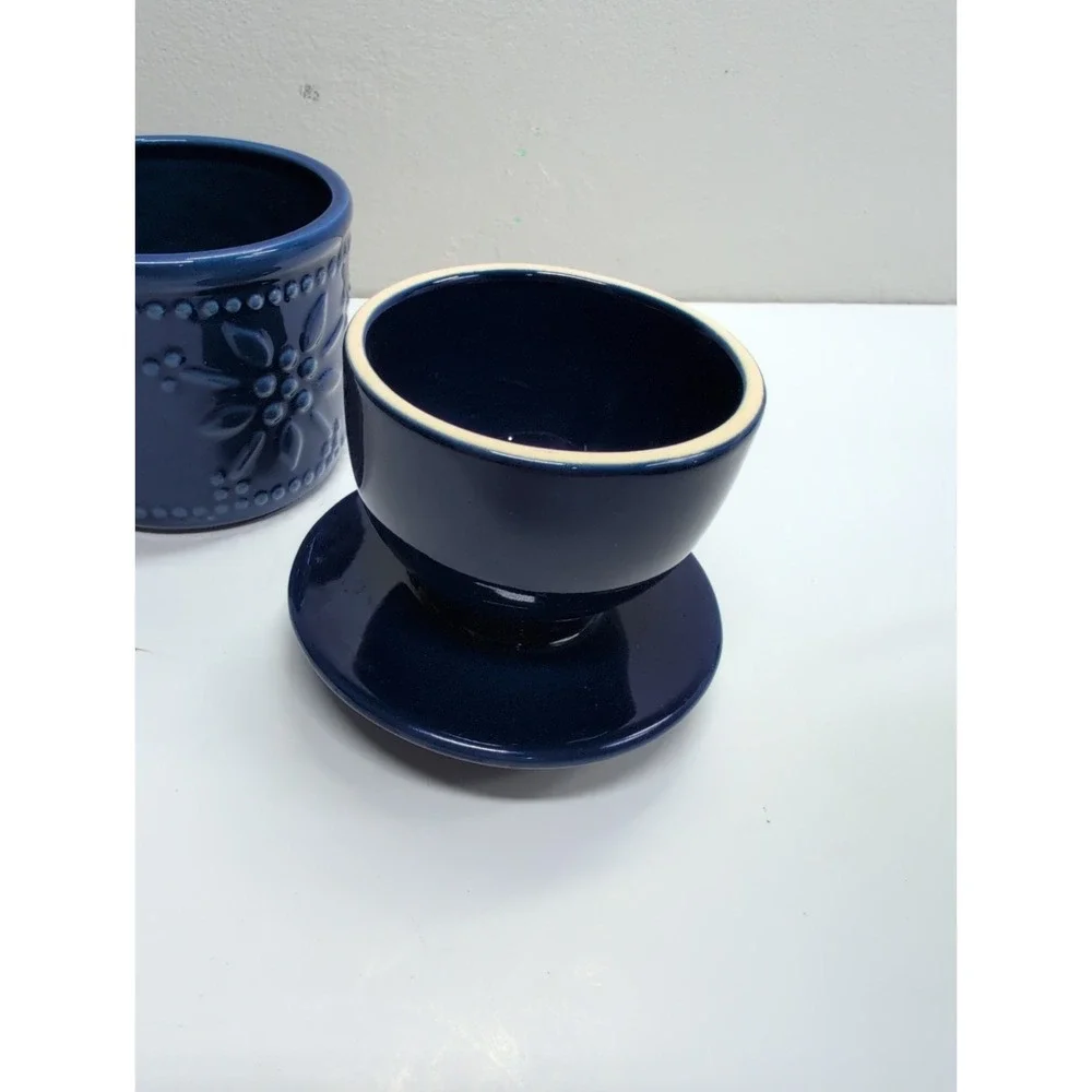 Temptations Old World Embossed Blue Butter Bell Crock with Lid